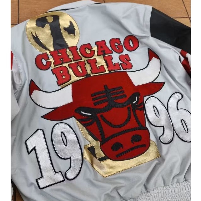 jaket vintage chicago bulls NBA by JEFF HAMILTON authentic original rare langka full leather