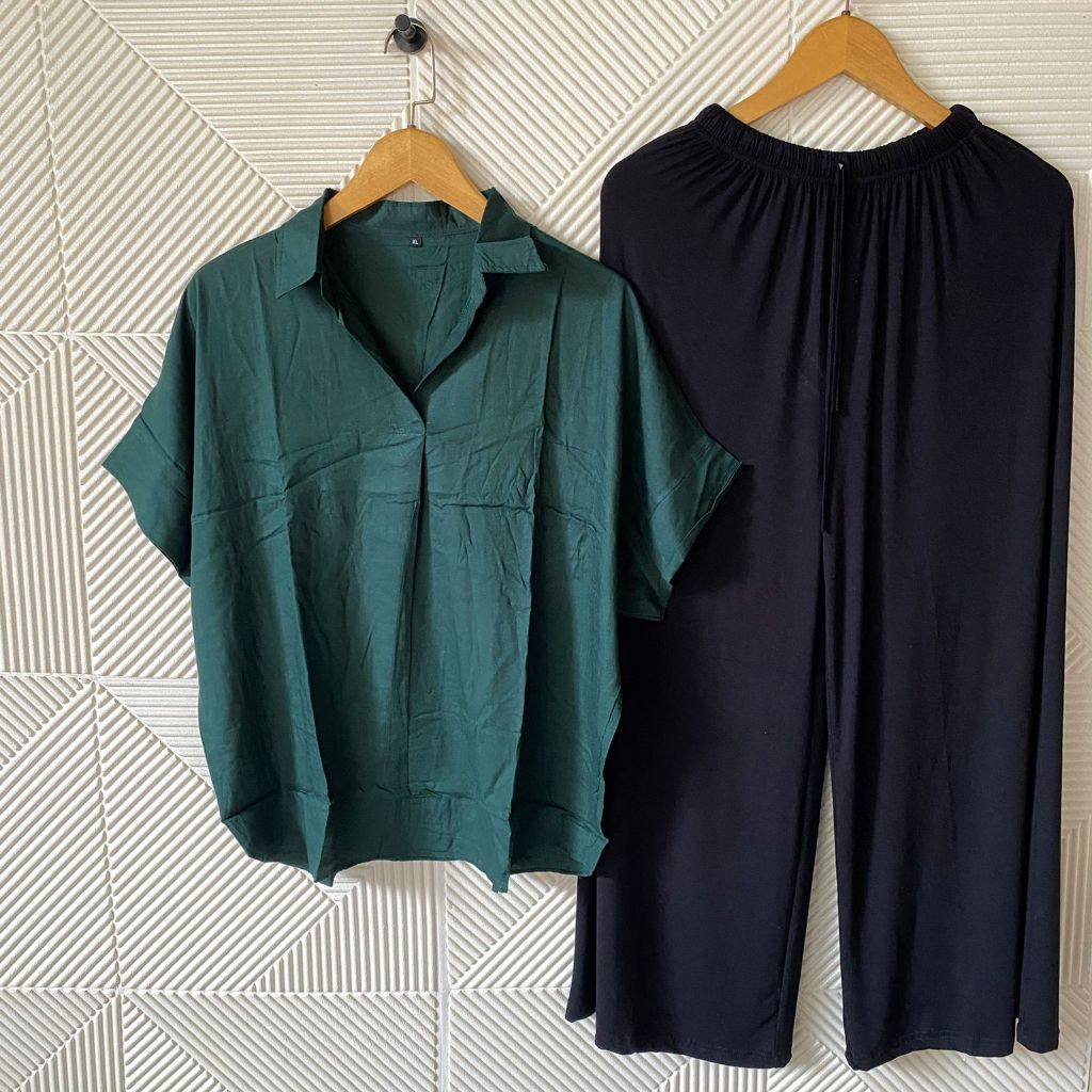 Shabhira - Setelan Oversize Katun Rayon Polos Wanita / One Set Fresia Celana Panjang Jumbo XXL