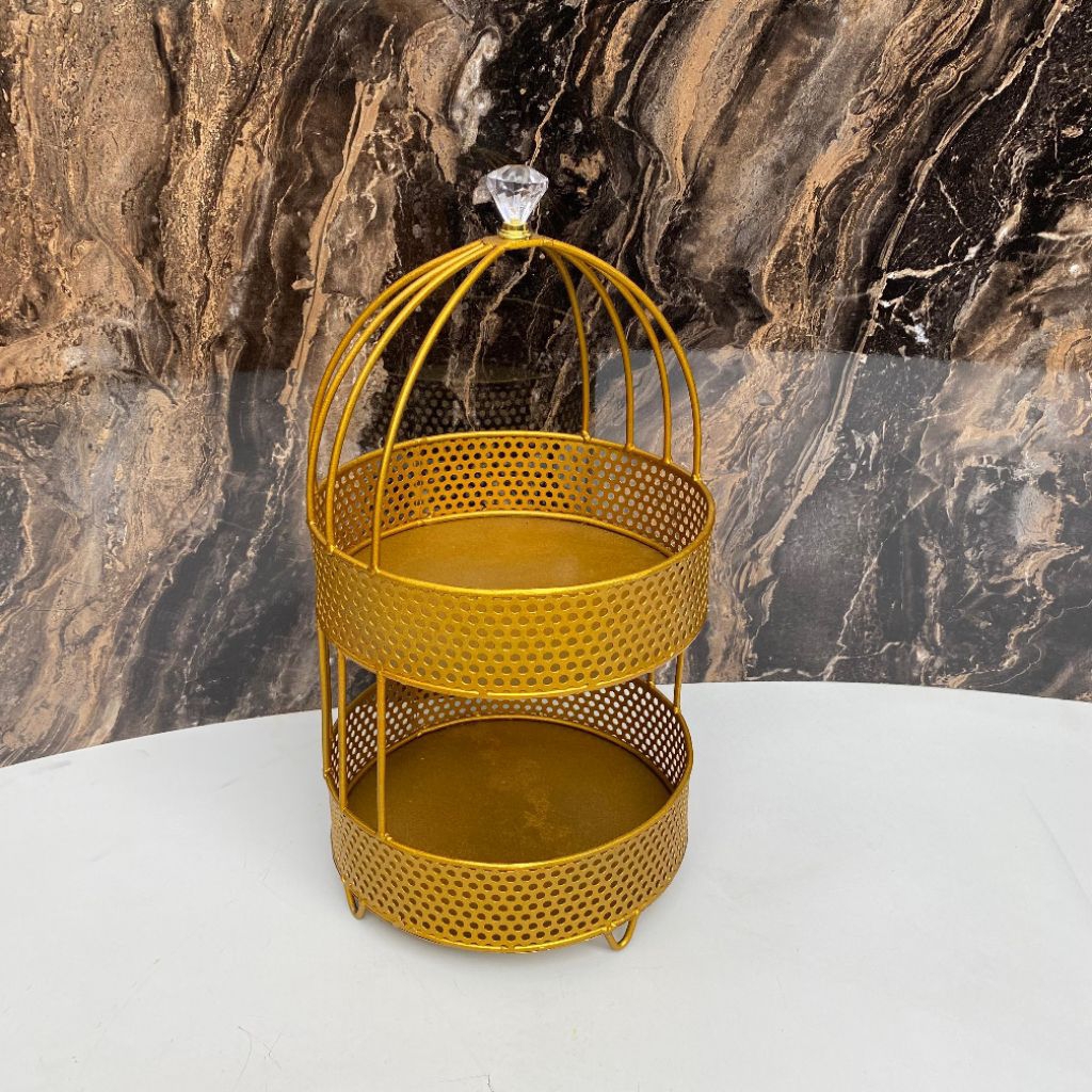 RAK AQUA GELAS MODEL SANGKAR BURUNG 2 SUSUN GOLD