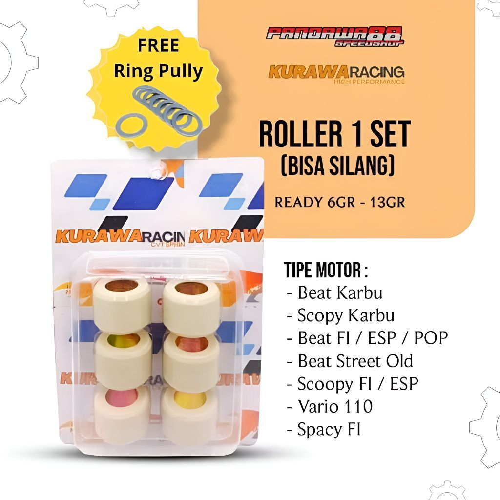 Roller 1set (6pcs) KURAWA RACING (Beat Karbu/Beat FI/Beat ESP/Genio/Vario110/Scoopy Karbu/Scoopy FI/