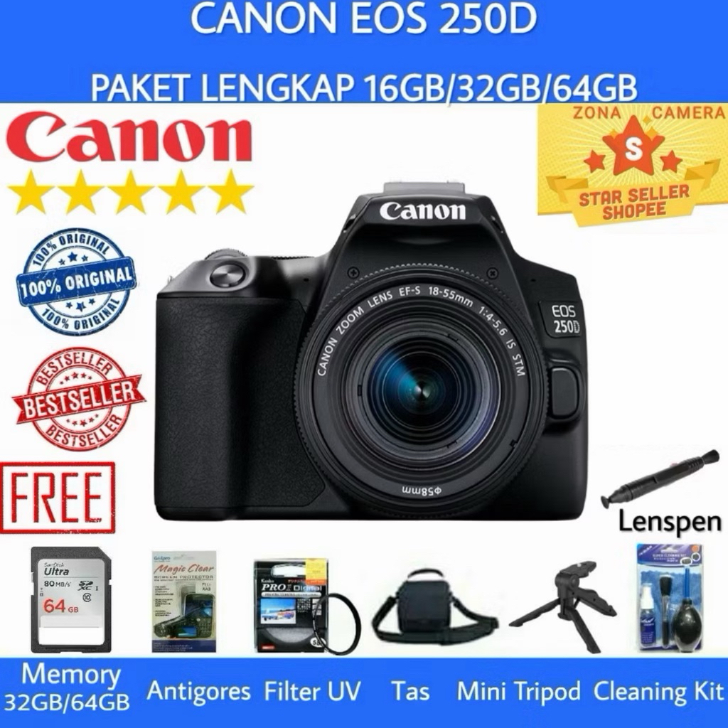 [NEW] CANON EOS 250D KIT 18-55MM IS STM / CANON 250D - PAKET LENGKAP