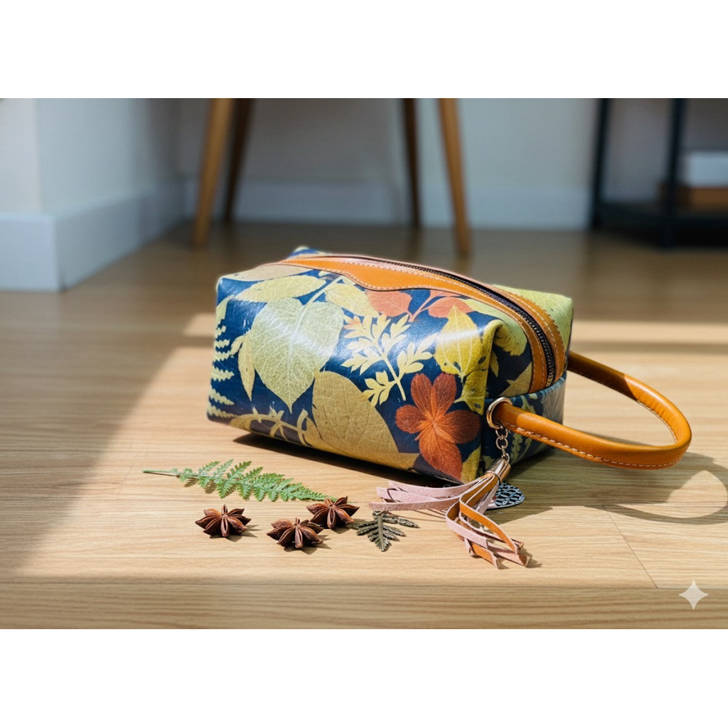 Dompet kosmetik kulit ecoprint Jogja/ tas kulit Jogja murah