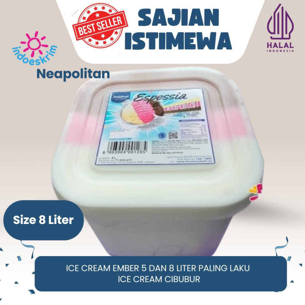 Ice Cream/ es krim 8 Liter Indoeskrim / es krim ember 8 Liter 3 Rasa Neapolitan