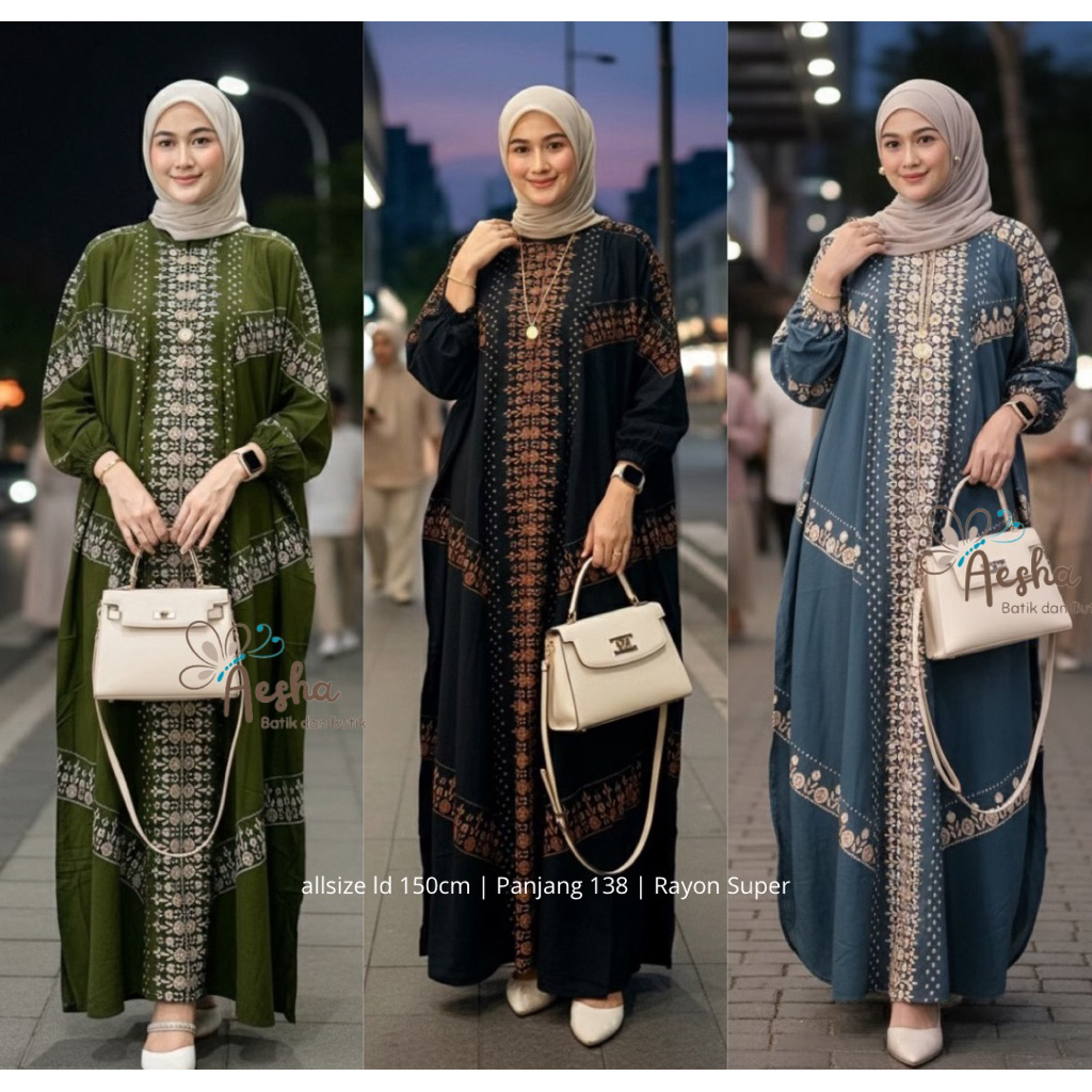 Aesha Kaftan Rayon Premium Model Syifa Kamila Busui Gamis Kaftan Ukuran Allsize LD160 Panjang 138cm