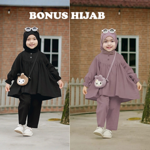 Setelan Anak Lebaran Umur 2-15 Tahun Baju 2In1 Kids Wanset Celana Balita Lbaran Baju Hijab Set Kids 