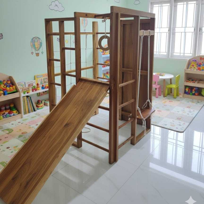 Playground Mainan Anak Kayu Outdoor Indoor– Brakiasi Kubus Double Wall Climbing & Monkey Bar