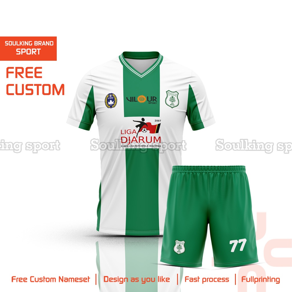 Baju Jersey Bola PSMS 2007 Home Away Thrid Liga 1 Indonesia Free Custom Nama Warna Hijau Sport