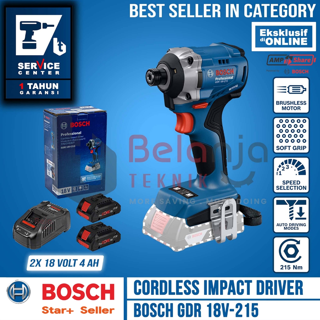 Mesin Bor Pembuka Obeng Baterai Bosch GDR 18V-215 Impact Driver Cordless Brushless 18 Volt GDR 18V 2