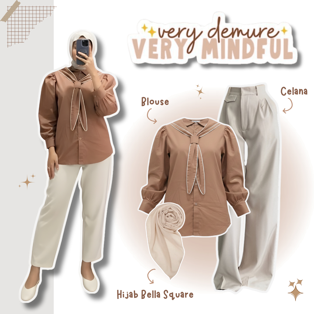 One Set OOTD Hijab 3in1 Blouse Daisy Celana Oro Knit Hijab Bella Square Outfit Kekinian Hangout Sete