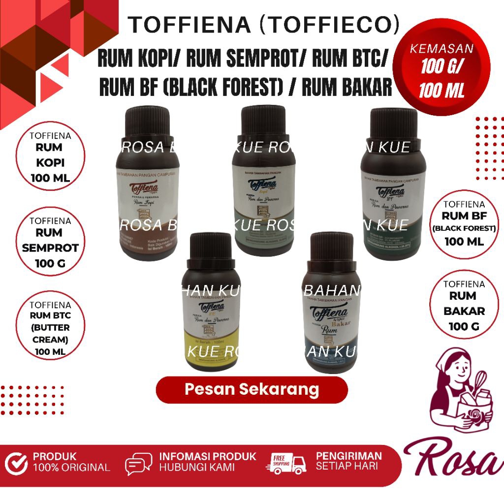Toffieco / Toffiena Perisa Rum – Rum Kopi, Rum Semprot, Rum Buttercream (BTC), Rum Blackforest (BF),