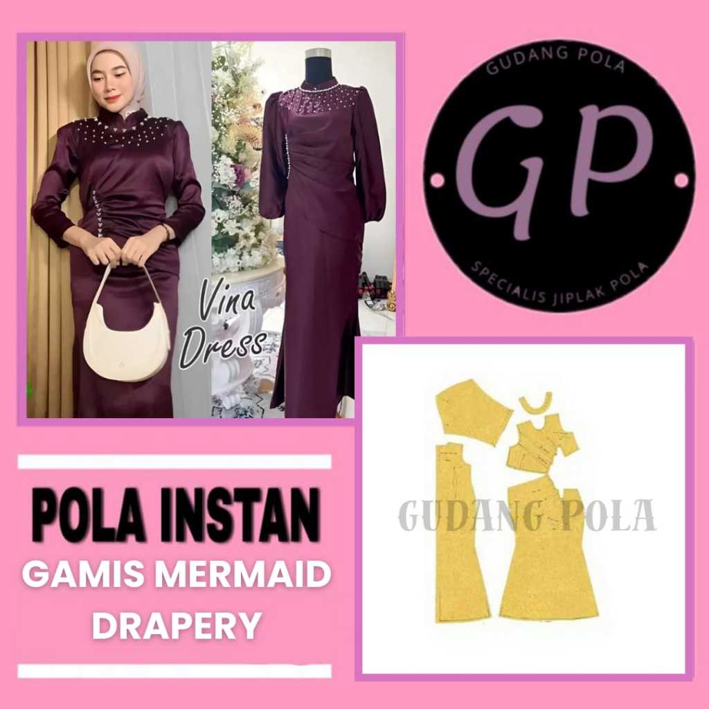 [ COD ]Pola Instan Gamis Duyung Drapery Dewasa Terbaru | Pola Baju Gamis Wanita Dewasa | Pola Baju |