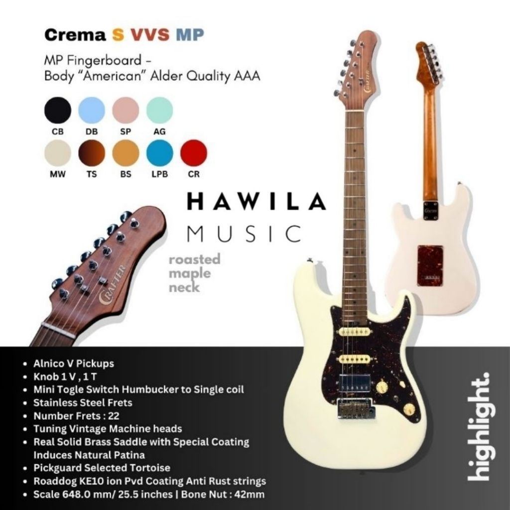 Gitar Elektrik Crafter Crema S VVS MP Roasted Maple Fretboard Stratocaster