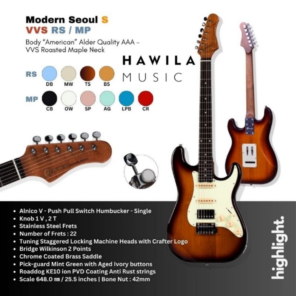 Gitar Elektrik Crafter Modern Seoul S VVS MP Maple Stratocaster