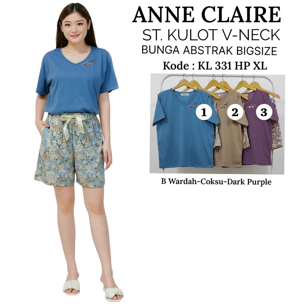 Setelan Kulot HP Lengan Pendek - Celana Pendek Jumbo / Big size XL Dewasa Anne Claire BabyDoll Tidur