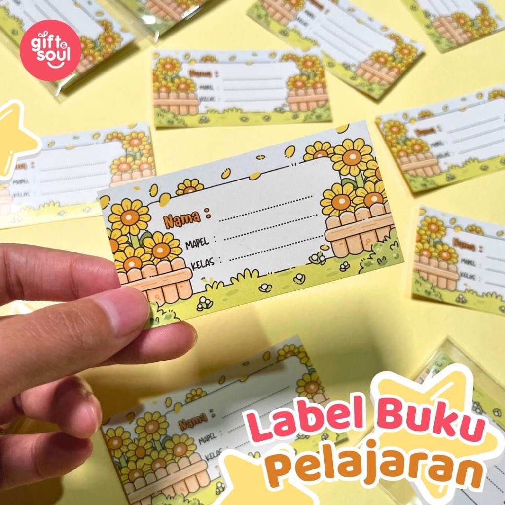 Label Nama Buku Pelajaran Anak Tema Bunga Kuning – Stiker Label Nama Buku Sekolah