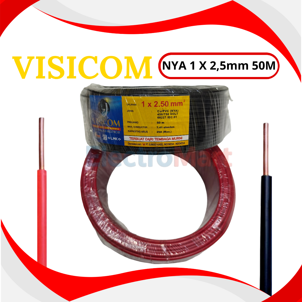 Kabel kawat NYA 1x2.5 VISICOM TEMBAGA MURNI SNI 50 METER - Visicom Kabel NYA 2.5mm 50M Full - Kabel 