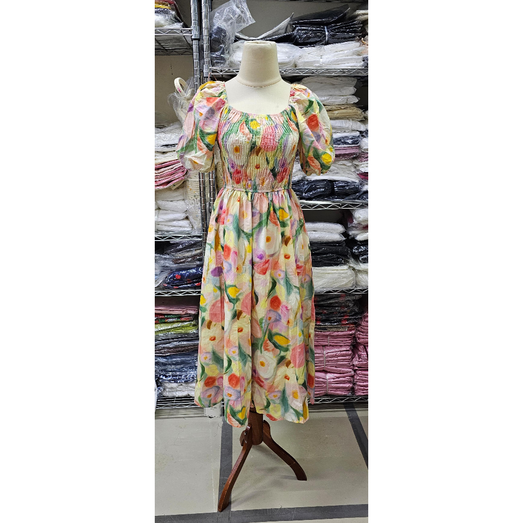 READY STOCK SAF - MAYA flower colorful handy sabrina midi dress woman premium / korean summer dress 