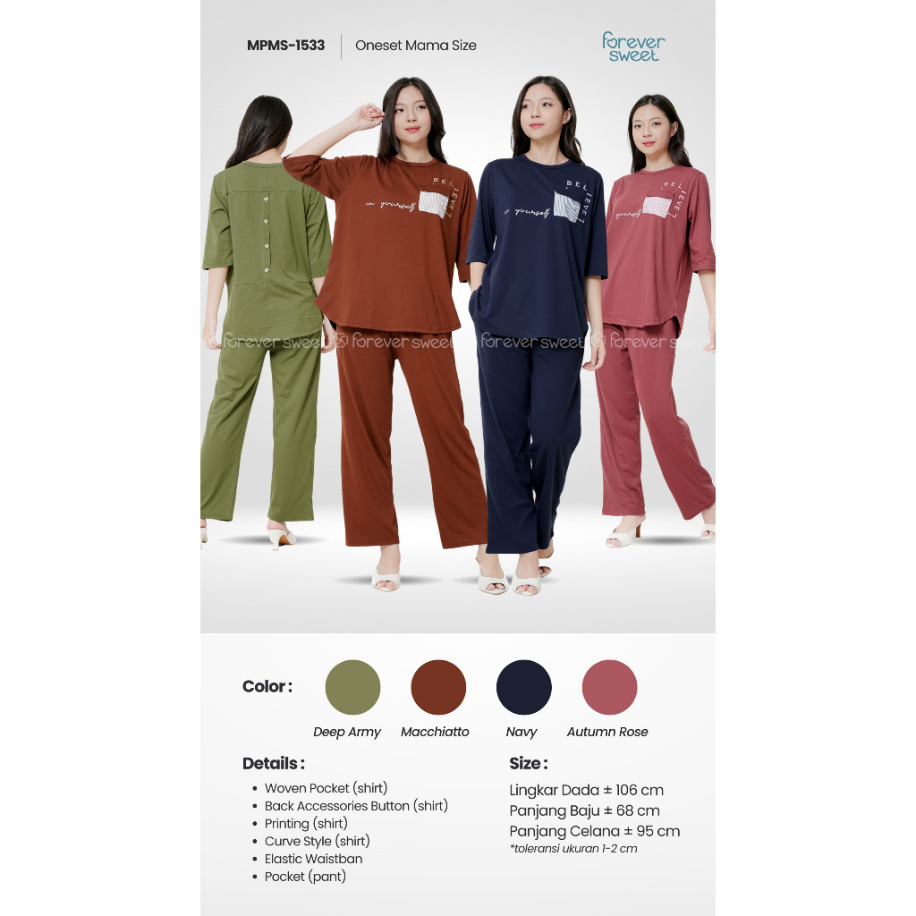 Oneset CP Dewasa Mama Size FOREVER SWEET Wanita Nyaman Kaos Kekinian Muslim Fashion Babydoll