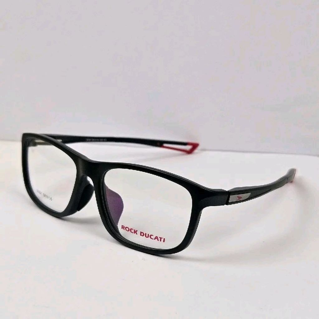 Frame Kacamata Pria ROCK DUCATI 6787 Hitam Red Sporty - Frame Kotak TR90 Flexible 55mm Nosepad Nyama