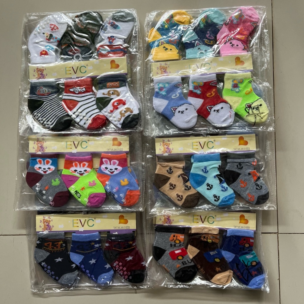 (GROSIR 12 pasang) Kaos Kaki Bayi EVC/Kaos Kaki Bayi Isi 3/ Kaos Kaki Bayi Lurus/Kaos Kaki Bayi Lipa