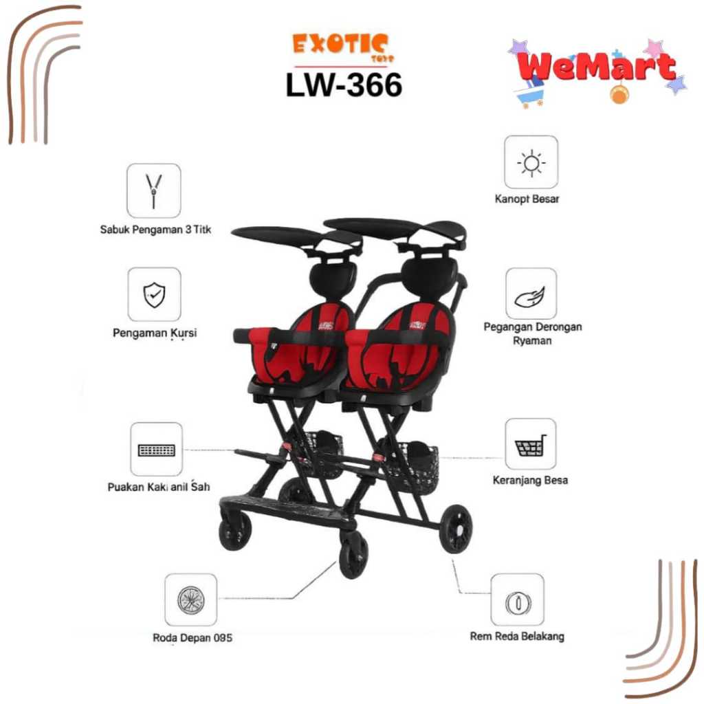 ET LW 366 EXOTIC BABY AND KIDS TWINS MICRO TRIKE STROLLER REVERSIBLE HANDLE // Mainan Kereta Dorong 
