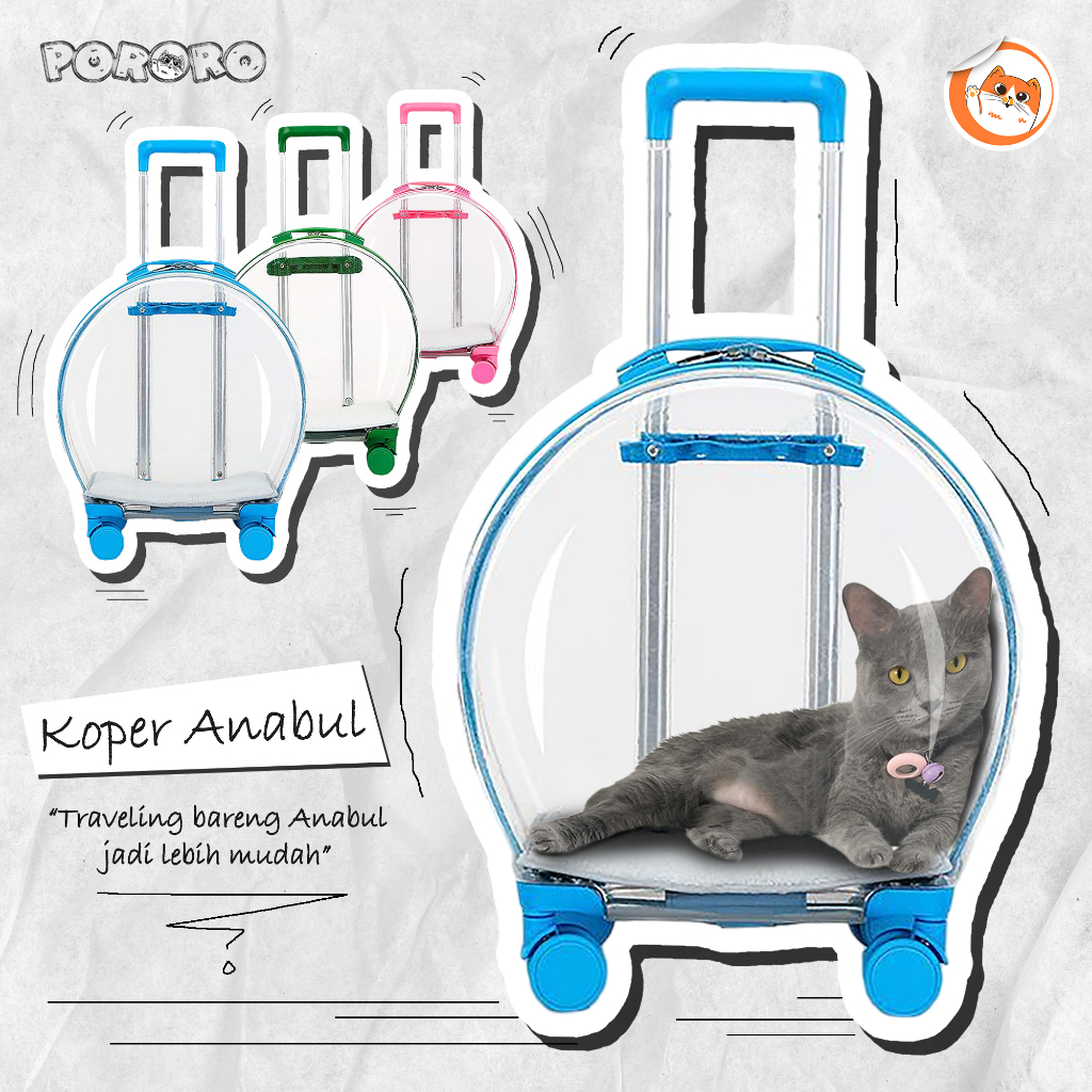 PORORO - Koper Kucing Tas Transparan Kucing Anjing Trolley Cargo Travel Bag Cat Dog Koper