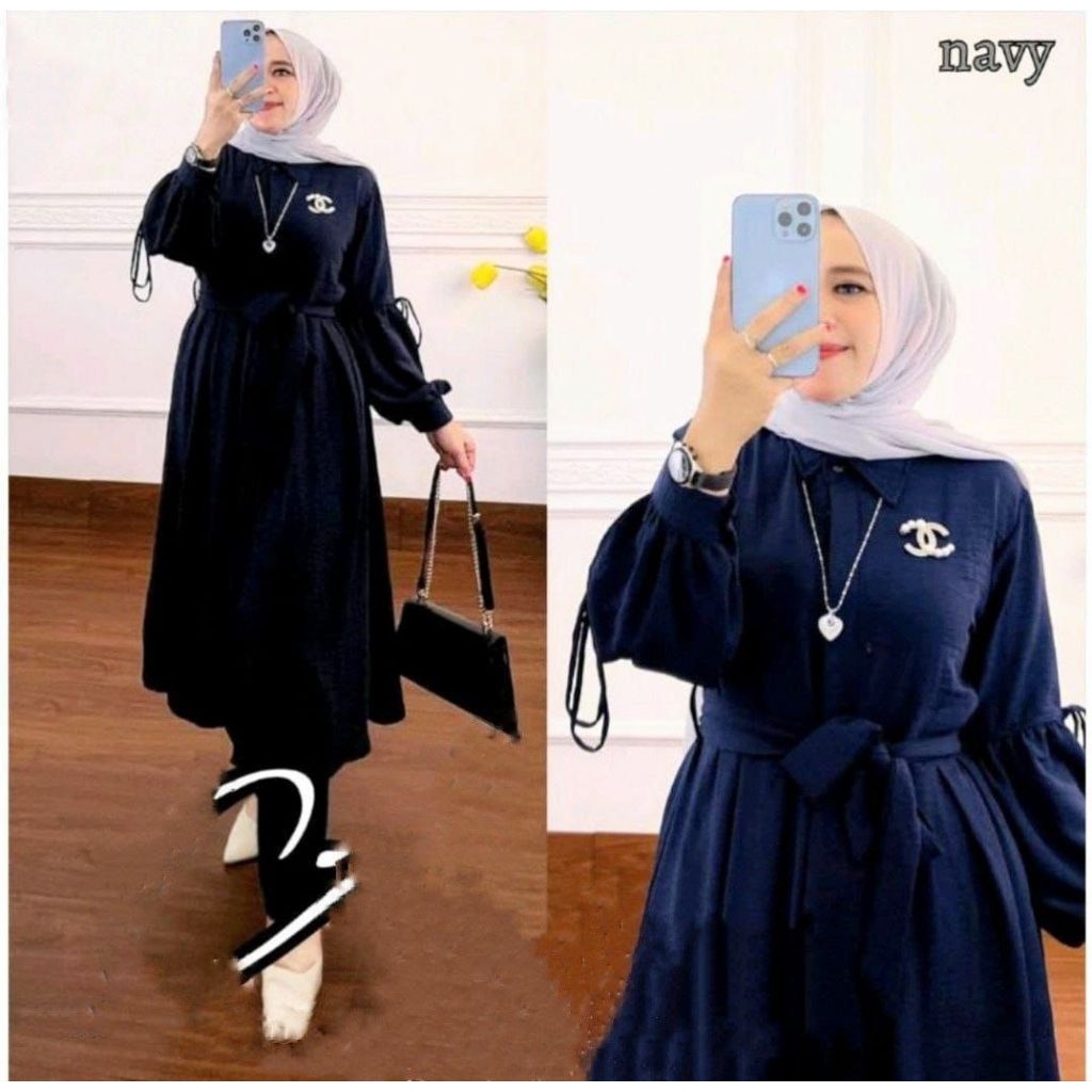 SETELAN TUNIK MODEL KEKINIAN NAVI TERBARU setelan wanita long tunik polos