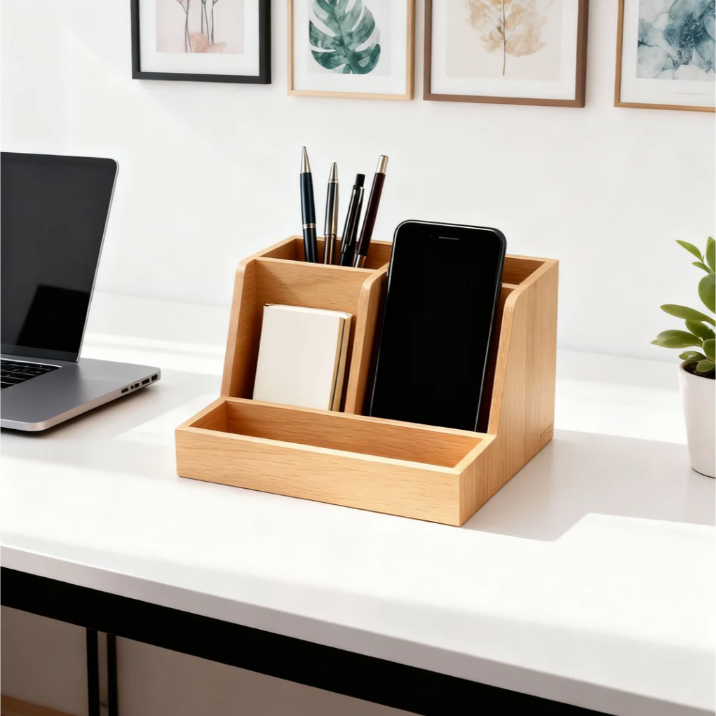 Rak Kayu Tempat Pensil Serbaguna Wooden Desk Organizer Rak Meja Tempat Pensil Kayu Minimalis