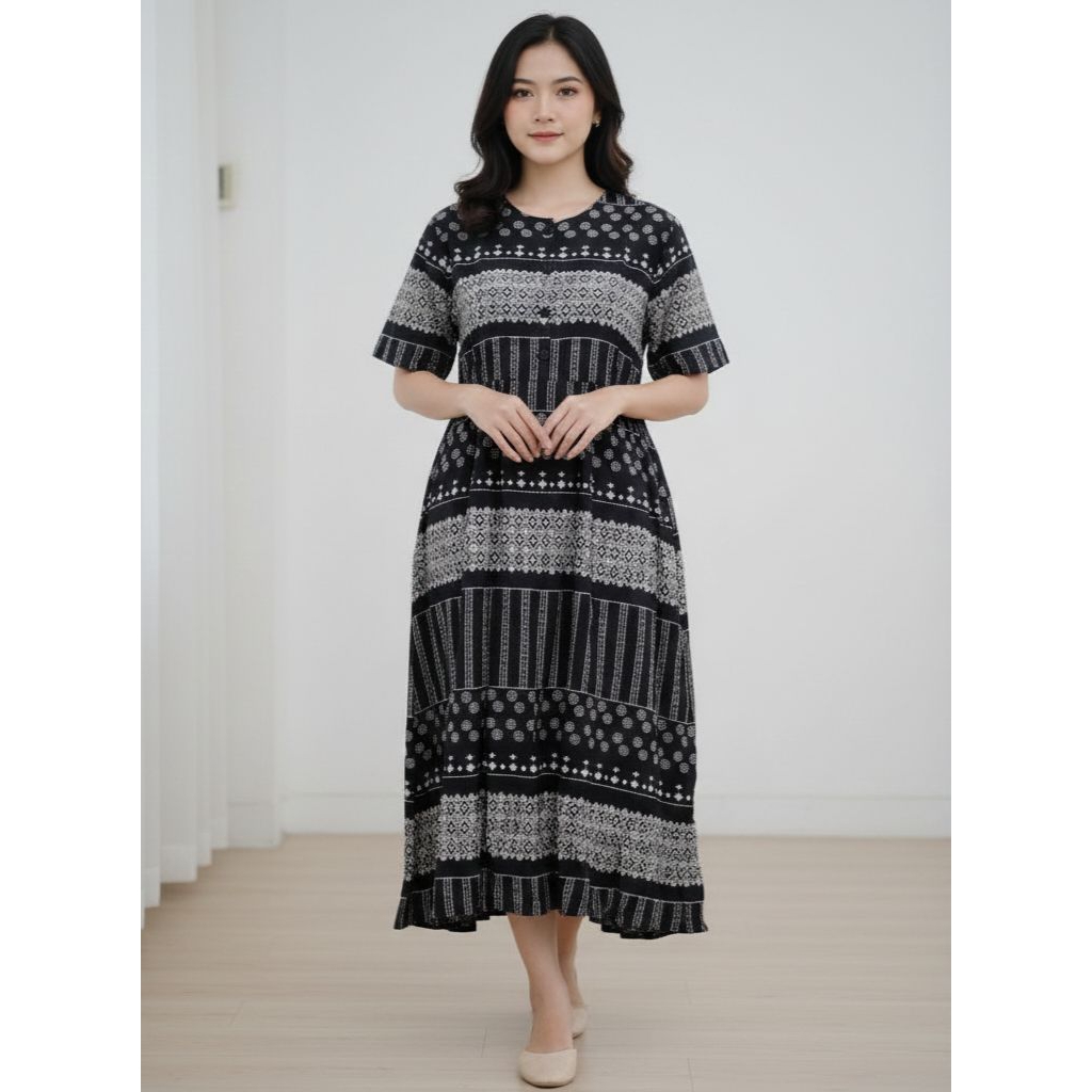 Dress rayon motif etnik//Dress Rayon lengan pendek//homey dress rayon