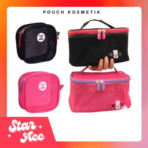 ACC - Pouch Make Up Aesthetic Mini Travel Size Simple Model Jaring Tas Tempat Kosmetik Traveling