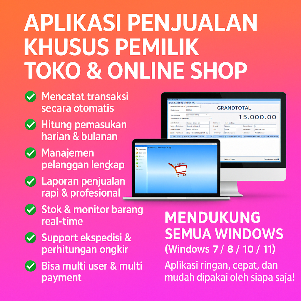 Software aplikasi Program toko Offline Online shop , ICT , kasir , pembukuan , ekspedisi