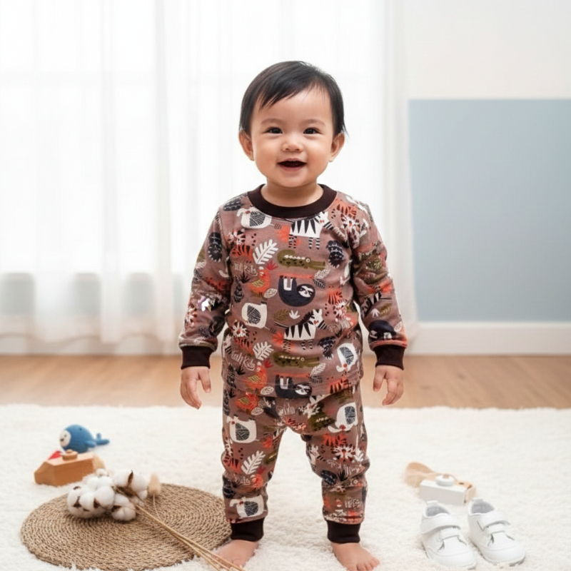 SETELAN BAJU BAYI/BAJU BAYI GAFFYKIDS ANTI LUNTUR FULL PRINT PANJANG PANJANG UNTUK UMUR 4-18 BULAN