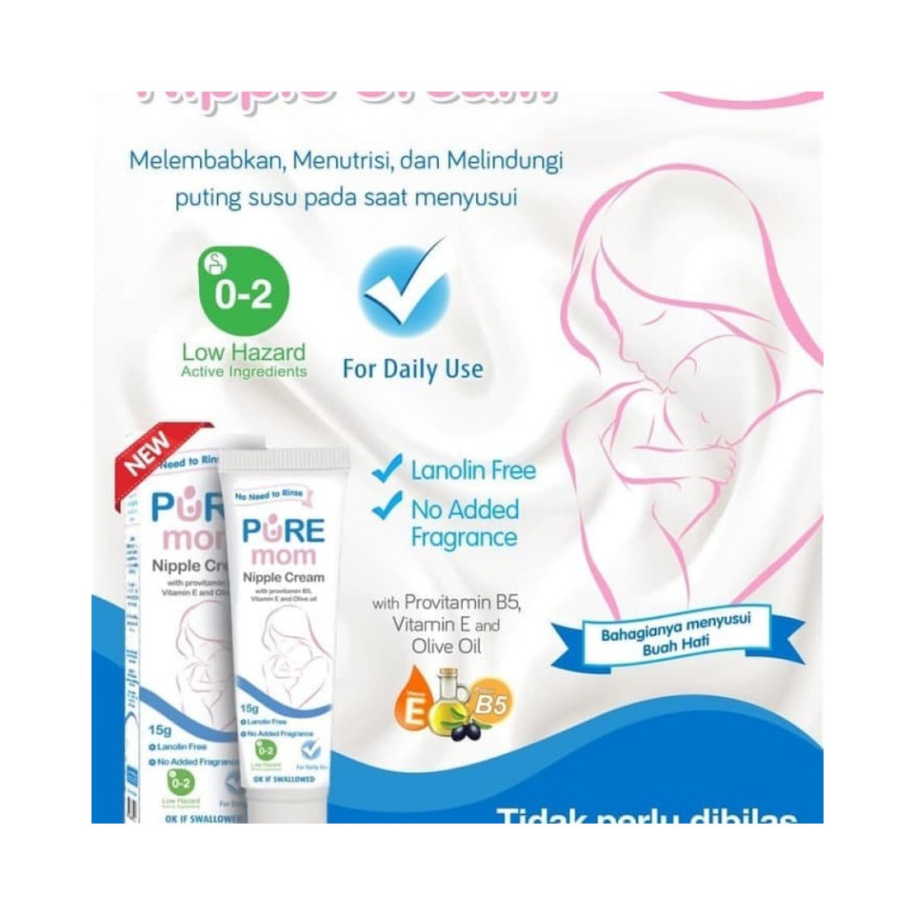 Pure Mom Nipple Cream [15gr] - Salep Puting Lecet [BABYBOEN] Salep Aman Untuk Bayi Dan Anak