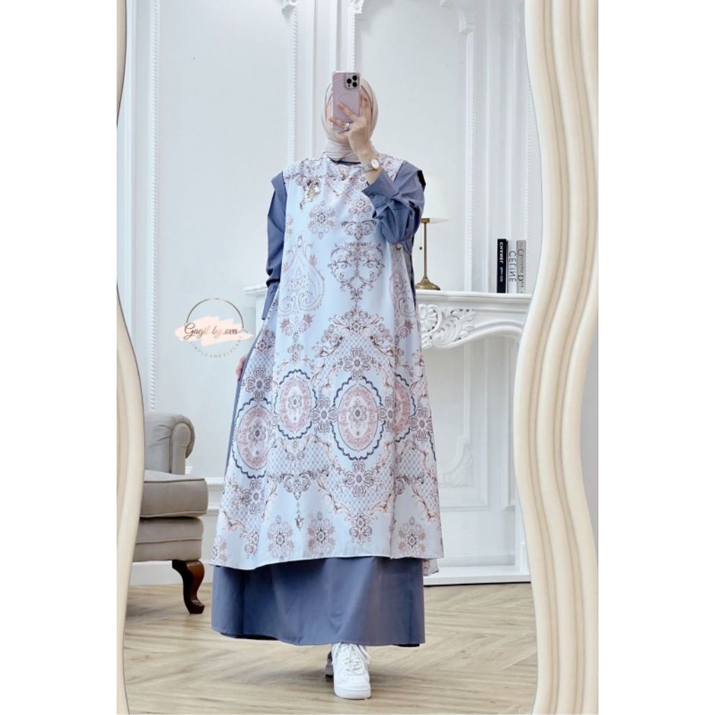 Zahira One Set by Gagil Original - Dress dengan Bahan Hq Amira Print Mix Cappadocia Premium