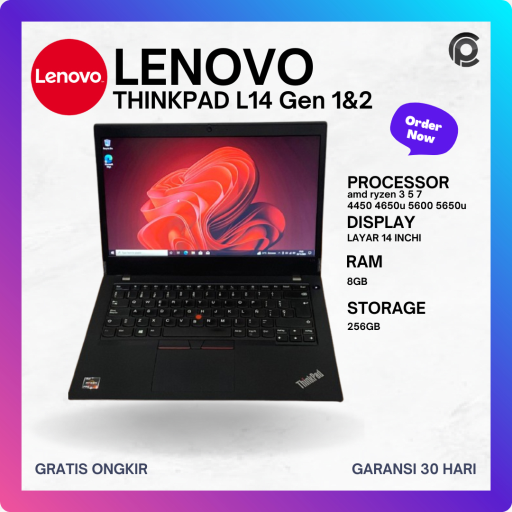 Lenovo ThinkPad L14 Gen 1 Gen 2 AMD Ryzen 3 Ryzen 5 Ryzen 7 PRO 4450U 4650U 5600U 5650U Laptop Kerja