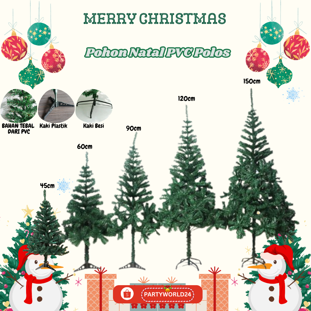 Pohon Natal PVC Ukuran 45cm 60cm 90cm 120cm 150cm | Pohon Natal Plastik | Pohon Natal Mini | Portabl