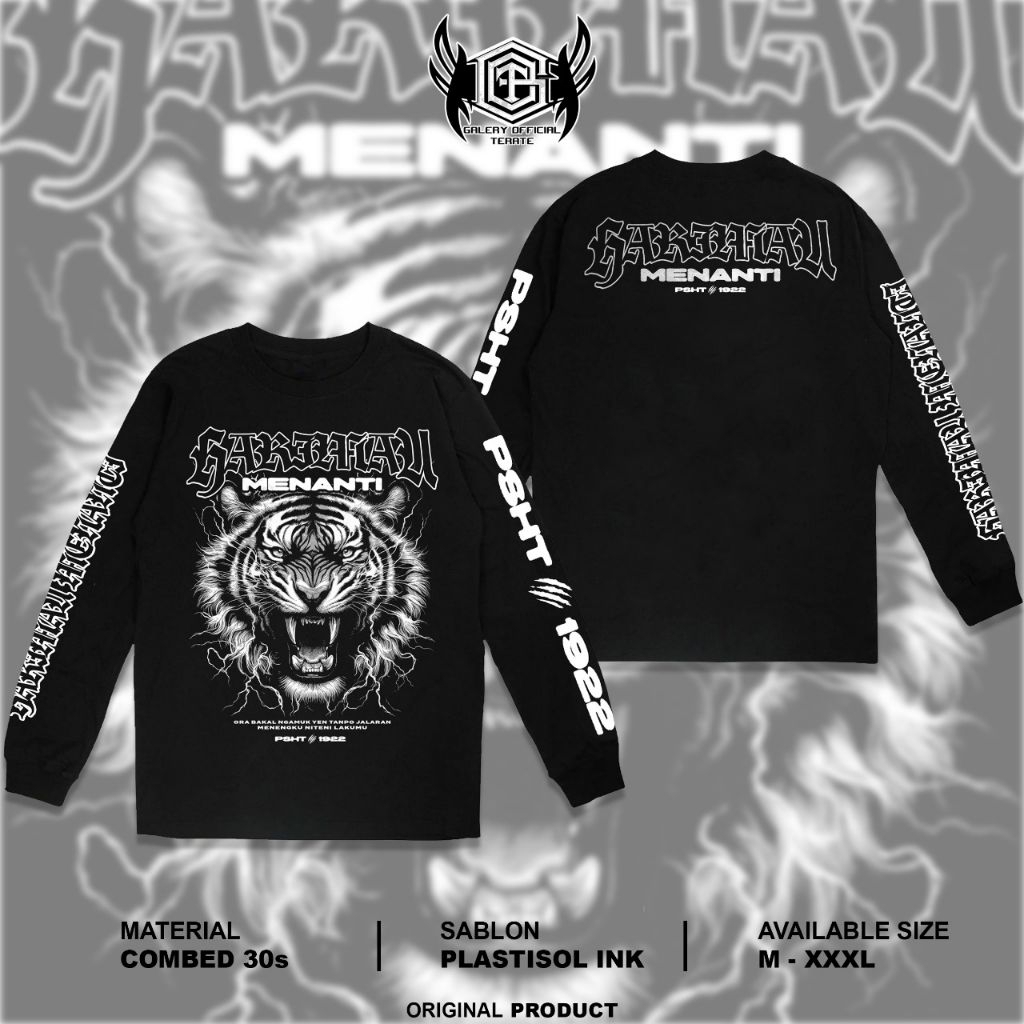 KAOS HARIMAU MENANTI PSHT VIRAL // KAOS HARIMAU MENANTI LENGAN PANJANG // KAOS HITAM HARIMAU COWO CE