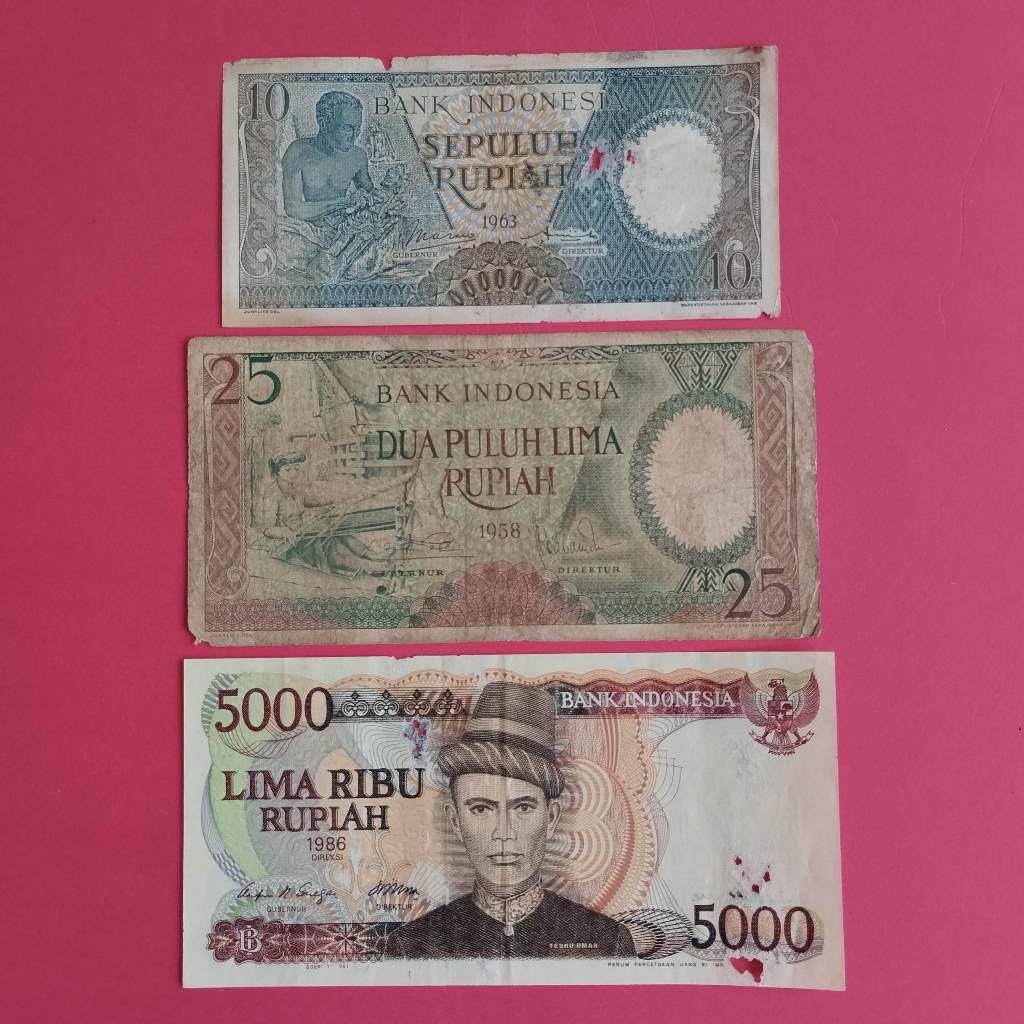 Uang Kuno Kertas Rp 10, Rp 25 Dan Rp 5000 UK 041