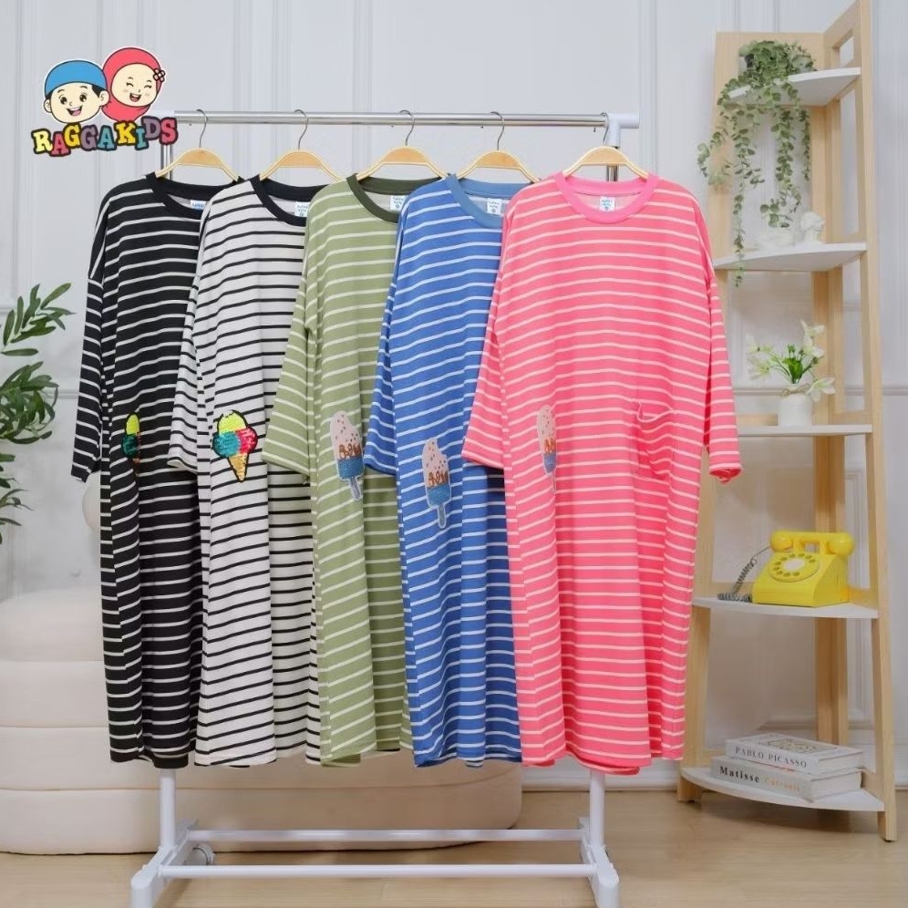 RG 67 GAMIS OVERSIZE ANAK PEREMPUAN | BAJU OVERSIZE ANAK PEREMPUAN RAGGAKIDS | GAMIS MOTIF GARIS ANA