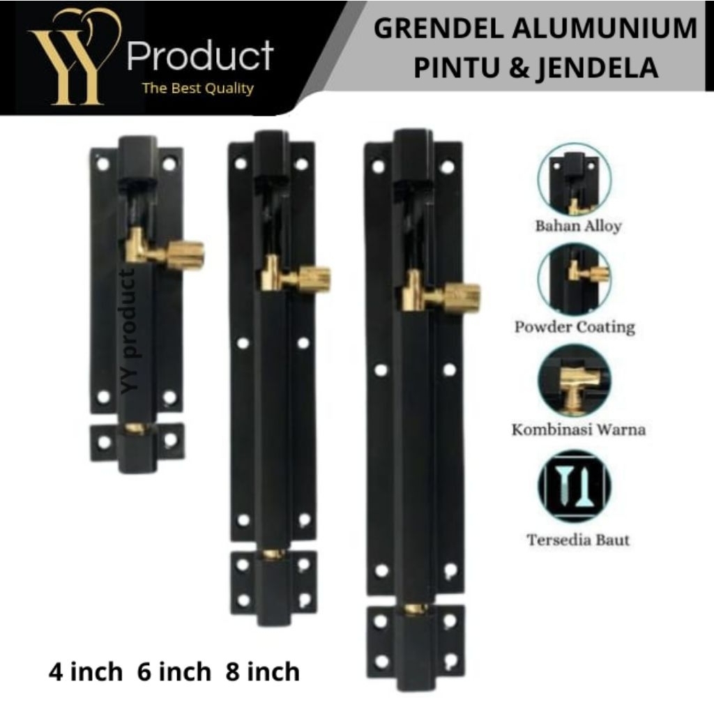 Grendel Slot Pintu Jendela 4" 6" 8" Warna Hitam Kunci Pintu Dan Jendela Slot Pengunci
