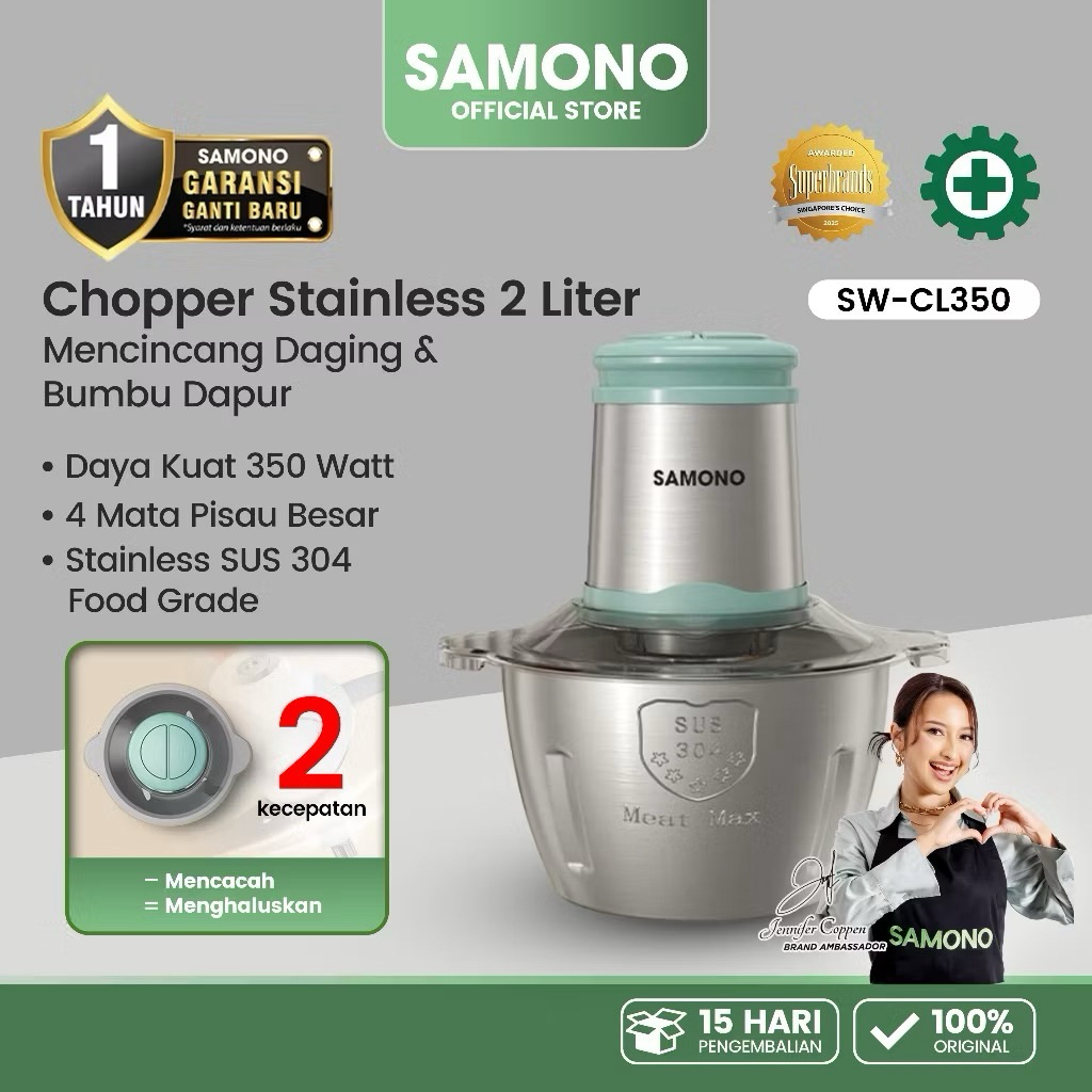 SAMONO SW-CL350 Chopper 2L Stainless Multifungsi | coper daging dan bumbu | chopper daging dan bumbu