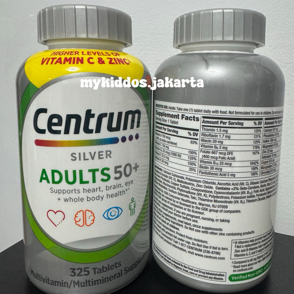Centrum Silver Adults 50+ / 325 tablets / Support Heart Brain Eye [USA]