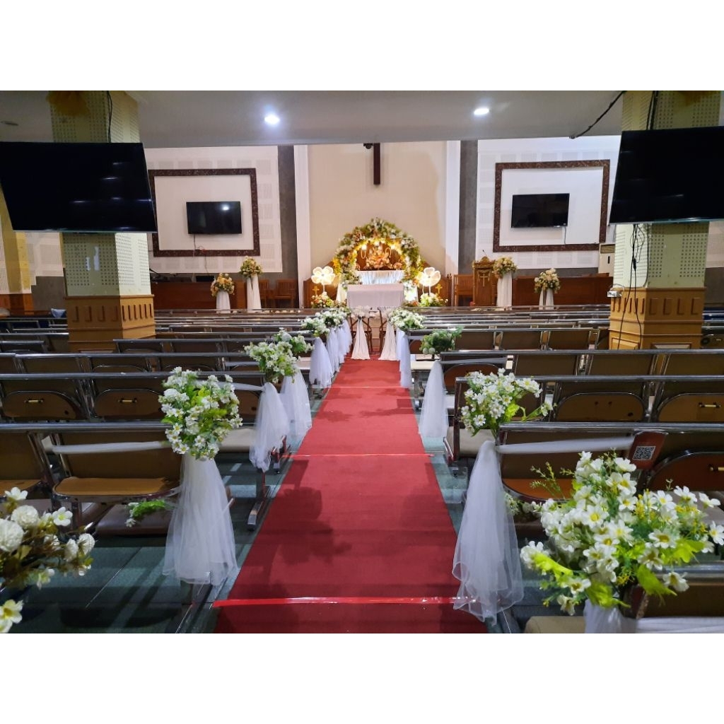 Dekorasi Pemberkatan Pernikahan Backdrop Bulat + 4 standing flower