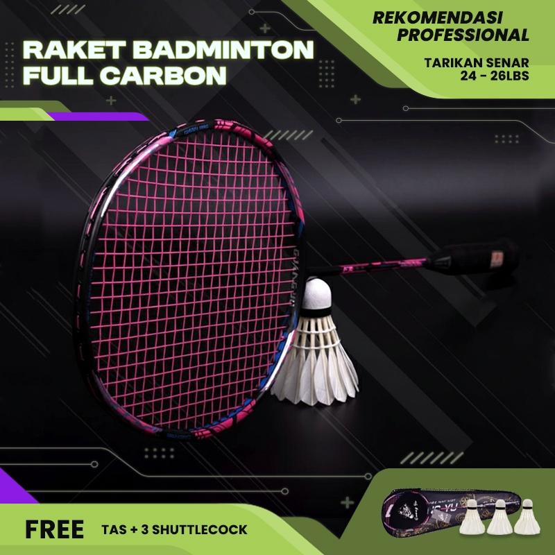 Raket Badminton Full Carbon 28-30 LBS Senar Terpasang/Raket Bulu Tangkis Professional Ringan Dan Len
