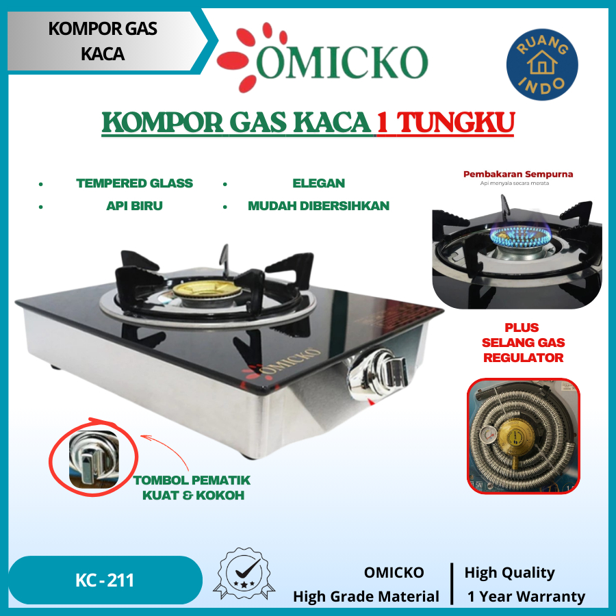 Kompor Gas Stainless Omicko / Kompor Gas 1 Tungku Stainless & Kaca