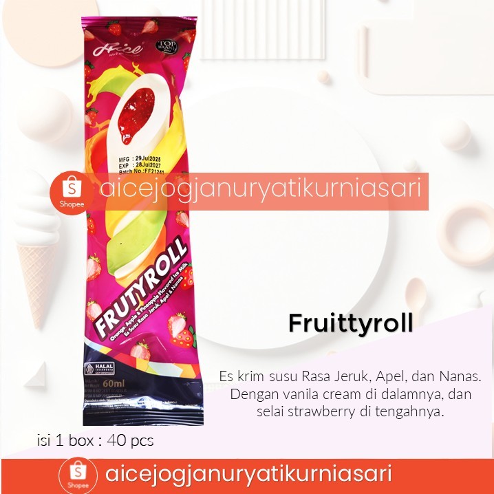 Es Krim Aice FruittyRoll Fruit Twister isi 40/ Ice Cream Aice Fruit Twister 1dus 3000an