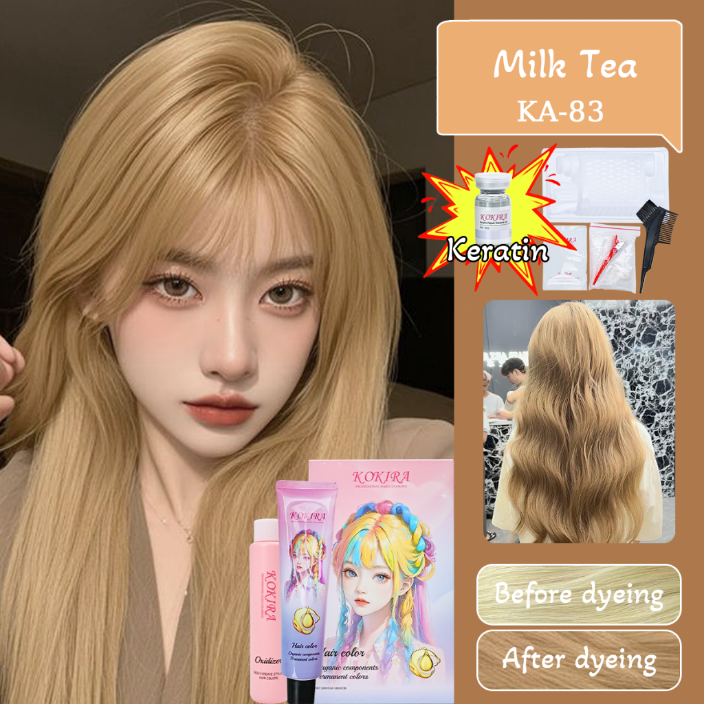 Kokira hair color Milk Tea-83 200ml+Hair care essential oil, cat rambut, pewarna rambut, warna rambut tanpa bleaching