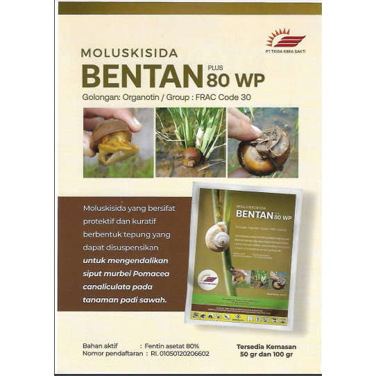 Bentan 80 wp (fentin asetat 80%) Moluskisida Pengendali Hama keong sawah kemasan 100 gram