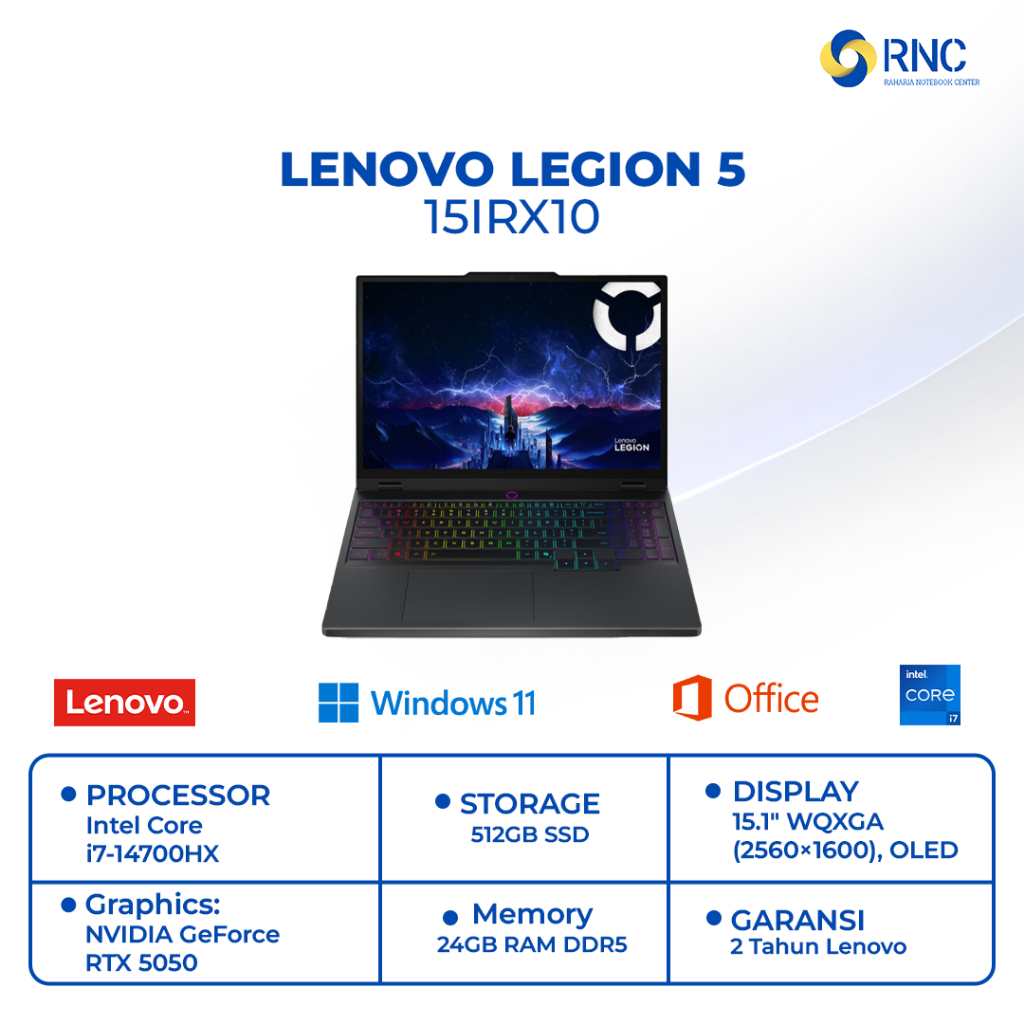 Laptop Gaming Lenovo Legion 5 15IRX10 i7-14700HX RTX 5050 RAM 24GB SSD 512GB