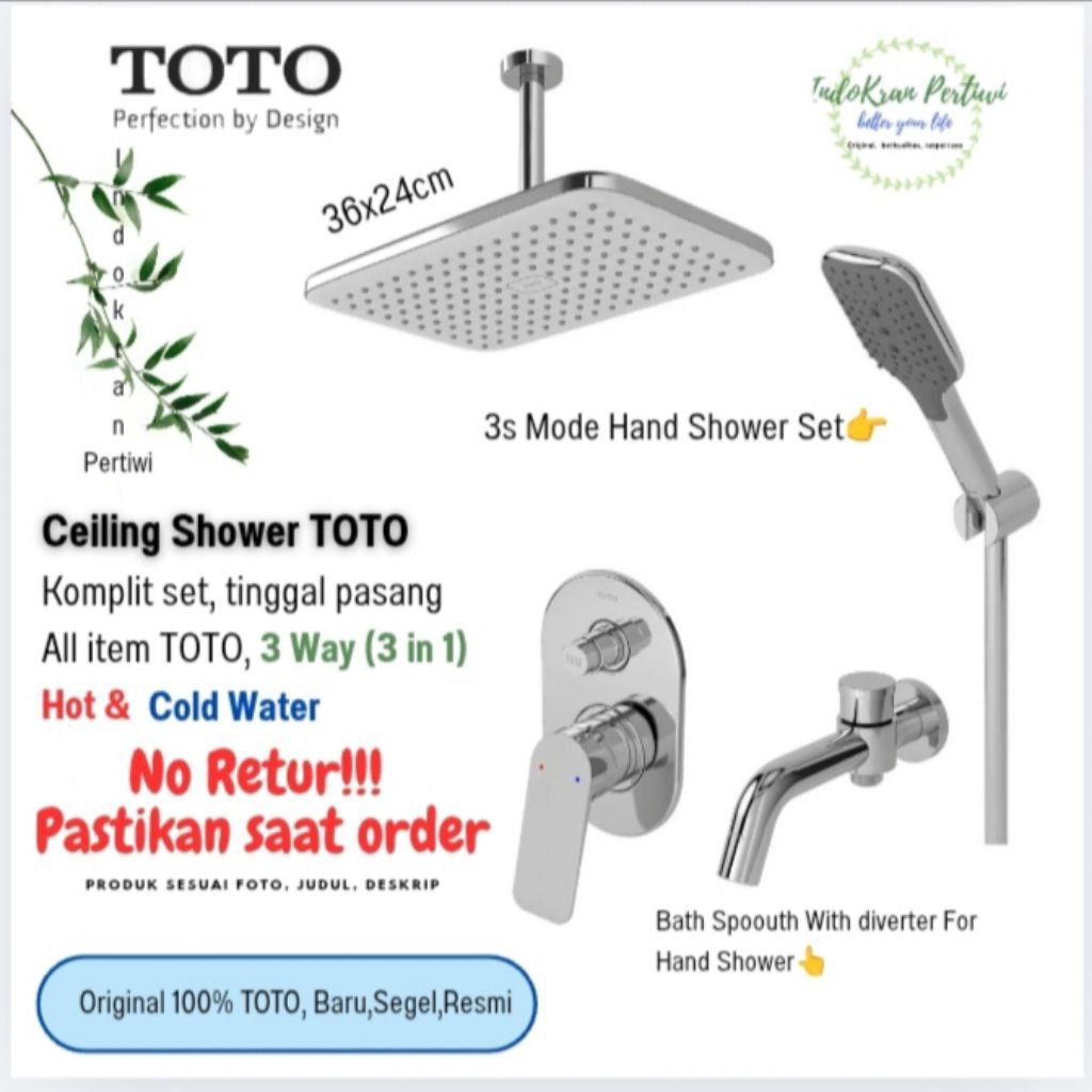 Shower Mandi Set TOTO TX491MMD+THX118SX+TX470SEN+TX442SRSN ( 3 in 1/Hot & cold water/Komplit Set) /S